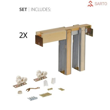 Sartodoors Sliding French Double Pocket Doors 84 x 84in, Lucia 8831 White Silk, Kit Trims Rail Hardware LUCIA8831DP-WS-8484